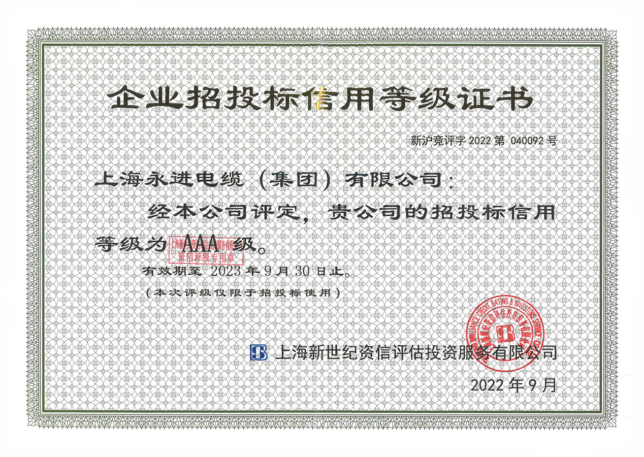 企业招投标信用等级证书